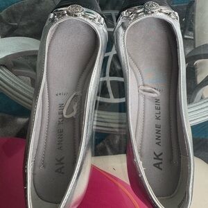 Anne Klein Silver Flats with Rhinestone Embellishments